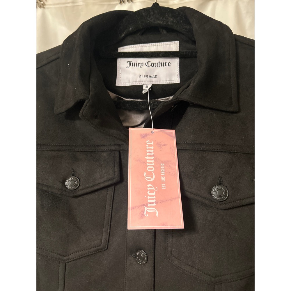 Juicy Couture Fringed Trucker Jacket Black Faux Suede Leather size Med - Picture 4 of 9